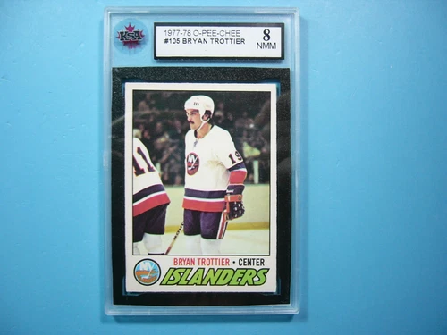 1977/78 O-PEE-CHEE NHL HOCKEY CARD #105 BRYAN TROTTIER KSA 8 NM/MINT SHARP+ OPC
