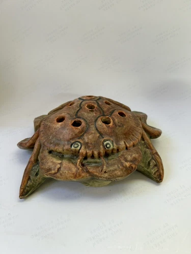Large Weller Pottery Flower Frog CRAB 8 Hole Muskota Great Color!