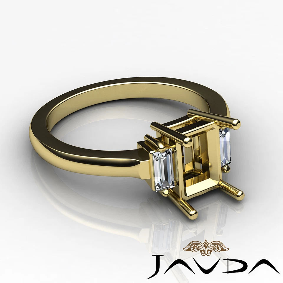 3Stone Fine Diamond Baguette Emerald Mount Engagement Ring 18k Yellow Gold 0.25C - Image 3 of 4