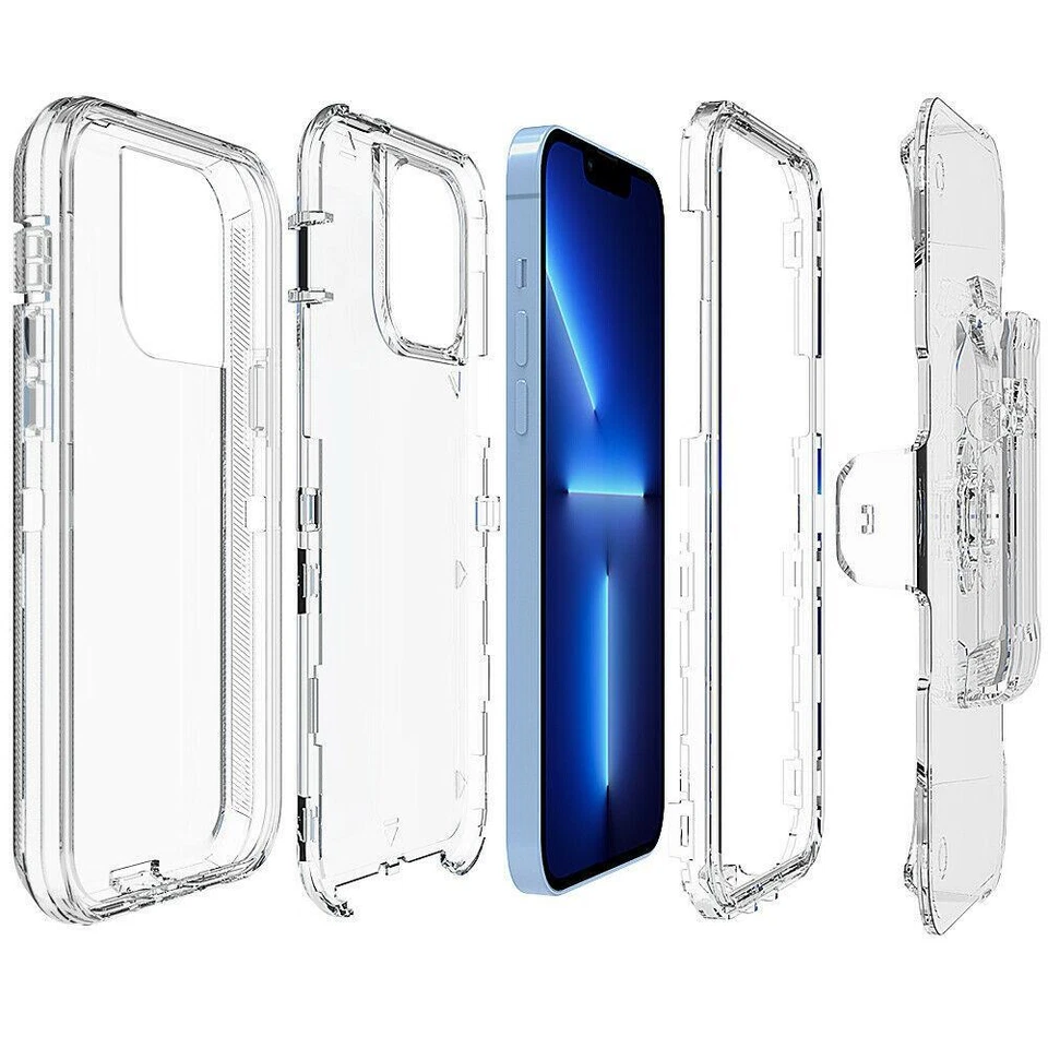 For iPhone 14 13 12 11 6 7 8 Plus X XR PRO MAX Shoockproof Clear Case Belt Clip - Image 4 of 4