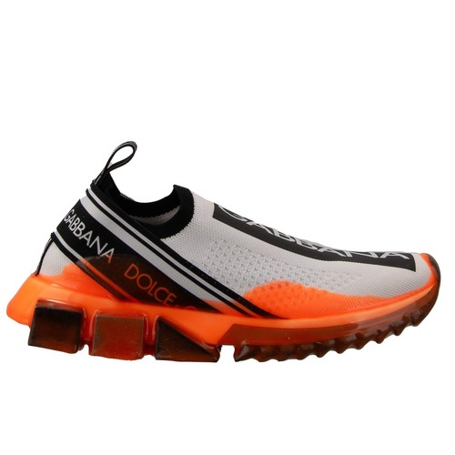 DOLCE & GABBANA Slip-On Sneaker Shoes SORRENTO Logo Stripes Orange White 12639 - Picture 2 of 7