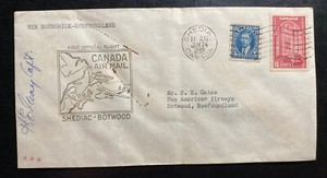1939 Shediac Canada First Flight Airmail Cover To Newfoundland Pilot Signed