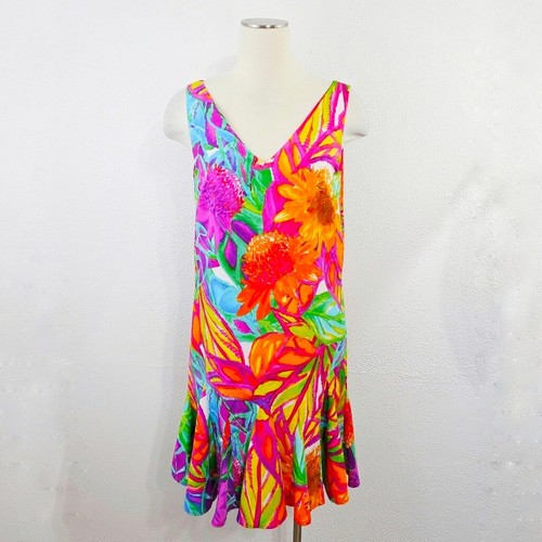 Vestido Ralph Lauren Cintura Caída Volantes Arco Iris Floral Bolsillos Talla 6 - Imagen 2 de 7