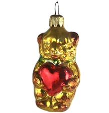 Vintage Figural Teddy Bear Christmas Ornament Heart Glass West Germany