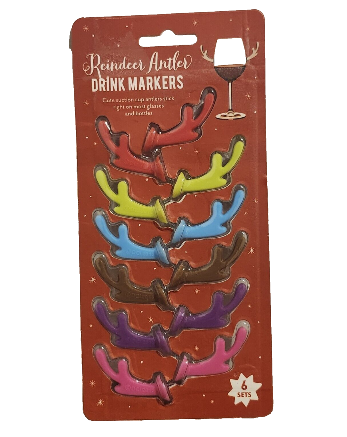 Reindeer Bottle Markers, Set Of 6, Antlers, Stocking Stuffer Party Cocktail