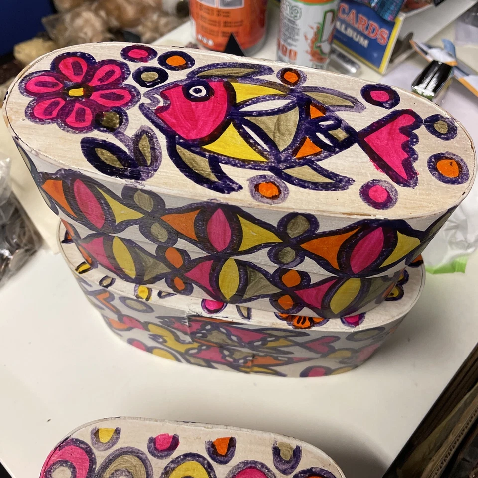 Vintage Painted Wood Nesting Boxes Canisters Set of 4 1960s-70s - Image 4 of 4