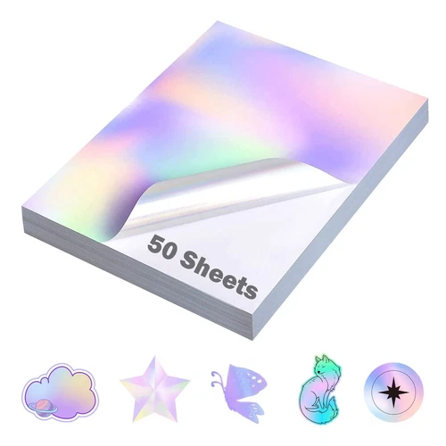 QiXin 50 Sheets Holographic Sticker Paper 8.5 x11 inch for Inkjet Printer & L...