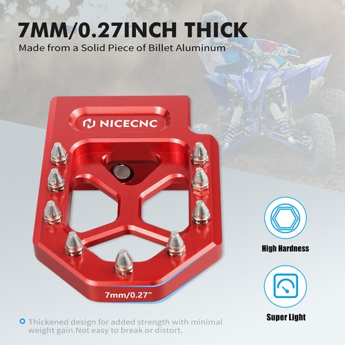 NICECNC Brake Pedal Step Plate Tip Extender For Yamaha YFZ450R 2009-2023 Red - Picture 3 of 9