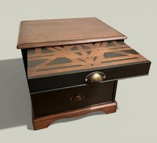 Stag Bedside Cabinet Nightstand Upcycled Black & Wood Finish 3 Drawer