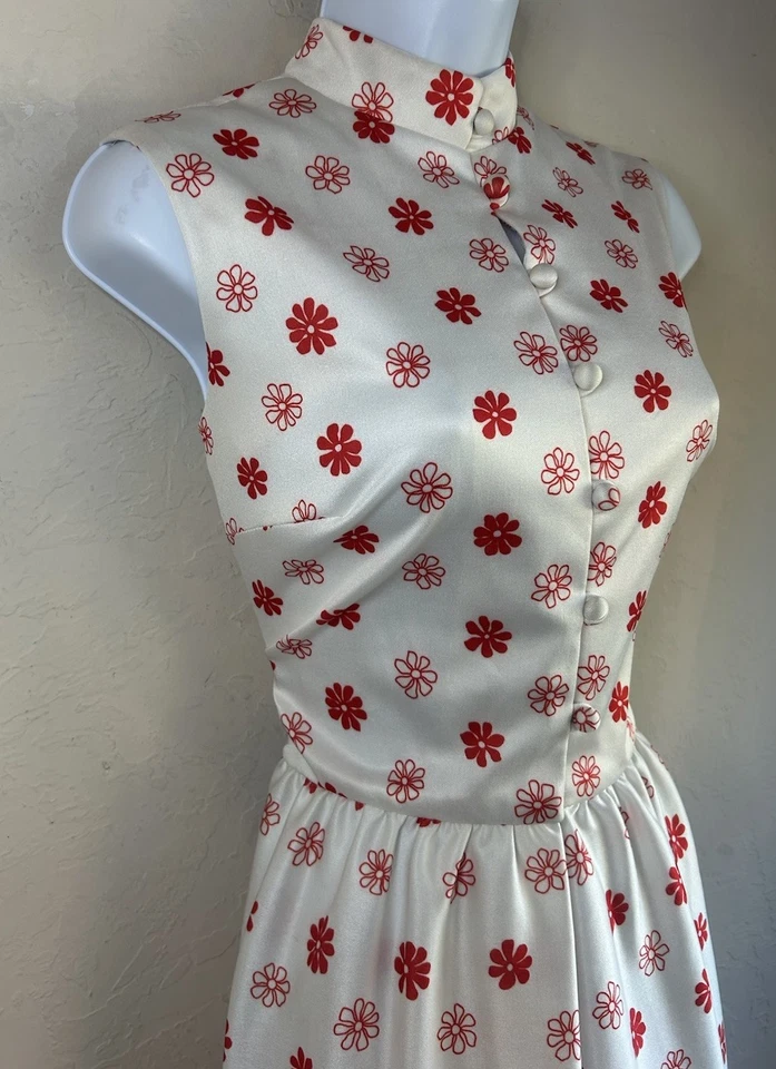 Vintage 60s 70s Yves Jennet Floral Dress 6 8 Retro Mod Cottagecore Boho - Image 4 of 4