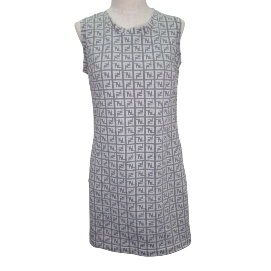 Fendi pezzo unico senza maniche logo modello Zucca lunghezza ginocchio marrone 44 L usatof