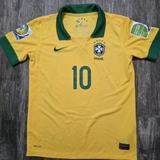 2013 Nike Brazil Home Soccer Jersey Neymar Junior Kids L PSG Confederations Cup