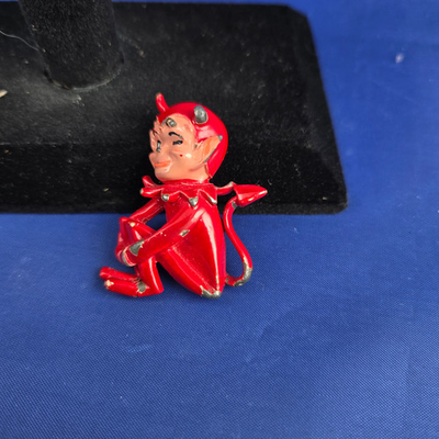 #ad #ad Vintage Winking Red Devil Brooch Pin Enamel Painted Halloween $49.00