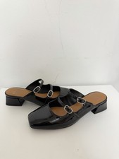 Donald Pliner Women s Black Patent Leather Mule Heels Square Toe Buckle 6