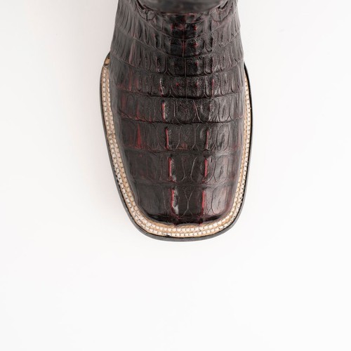 Men's Ferrini Dakota Caiman Hornback Boots Handcrafted Black Cherry - Picture 5 of 6