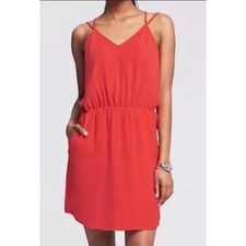 Banana Republic Red V Neck Spaghetti Strap Elastic Waist Mini Dress Size 8