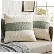 2 Packs Cotton Boho Throw Pillow Covers 24" x 24" Pack of 2 Contrast/Green