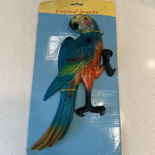 Vintage Blue Parrot Macaw Tropical Bird Wall Plaque Wall Hanging 13" NOS NEW