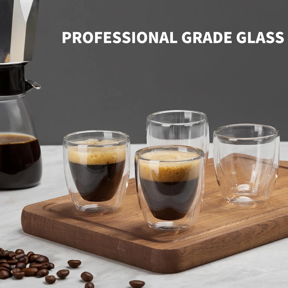 Double Walled Espresso Cups Set of 4 (50% Thicker), 3 Ounce Clear Expresso Co... - Изображение 2 из 4