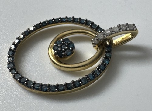 STUNNING Gemporia 10ct Yellow Gold 0.33ct Blue & White Diamond Pendant Oval - Picture 4 of 20