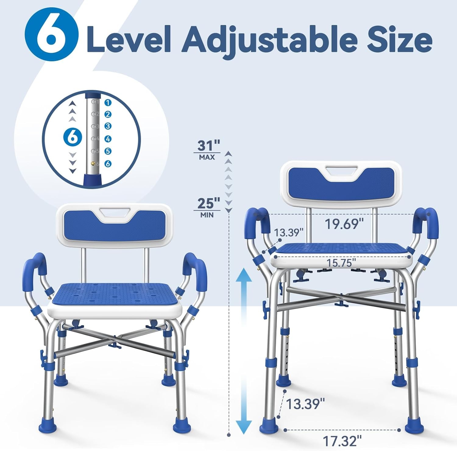 FSA/HSA Eligible Shower Chair for Inside with Reinforced Crossing Blue 