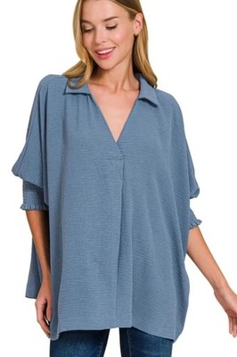 Pants Trendsi Airflow Tee Women's Casual Top Smocked Sleeve Lightweight Shirt