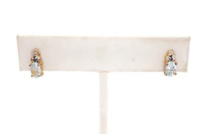 Ross Simons Gold Plated Sterling Silver 925 Blue Topaz Diamond Earrings