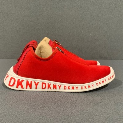 DKNY Melissa Womens Red Neoprene Zip Logo Fashion Sneakers Slip On Size 8.5M