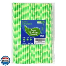 Lives on Green Paper Straws for Drinking Green Bamboo, 7.75" x 0.24" - for Co