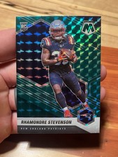 2021 Panini Mosaic Rhamondre Stevenson #337 Green Prizm Rookie Patriots Card. rookie card picture