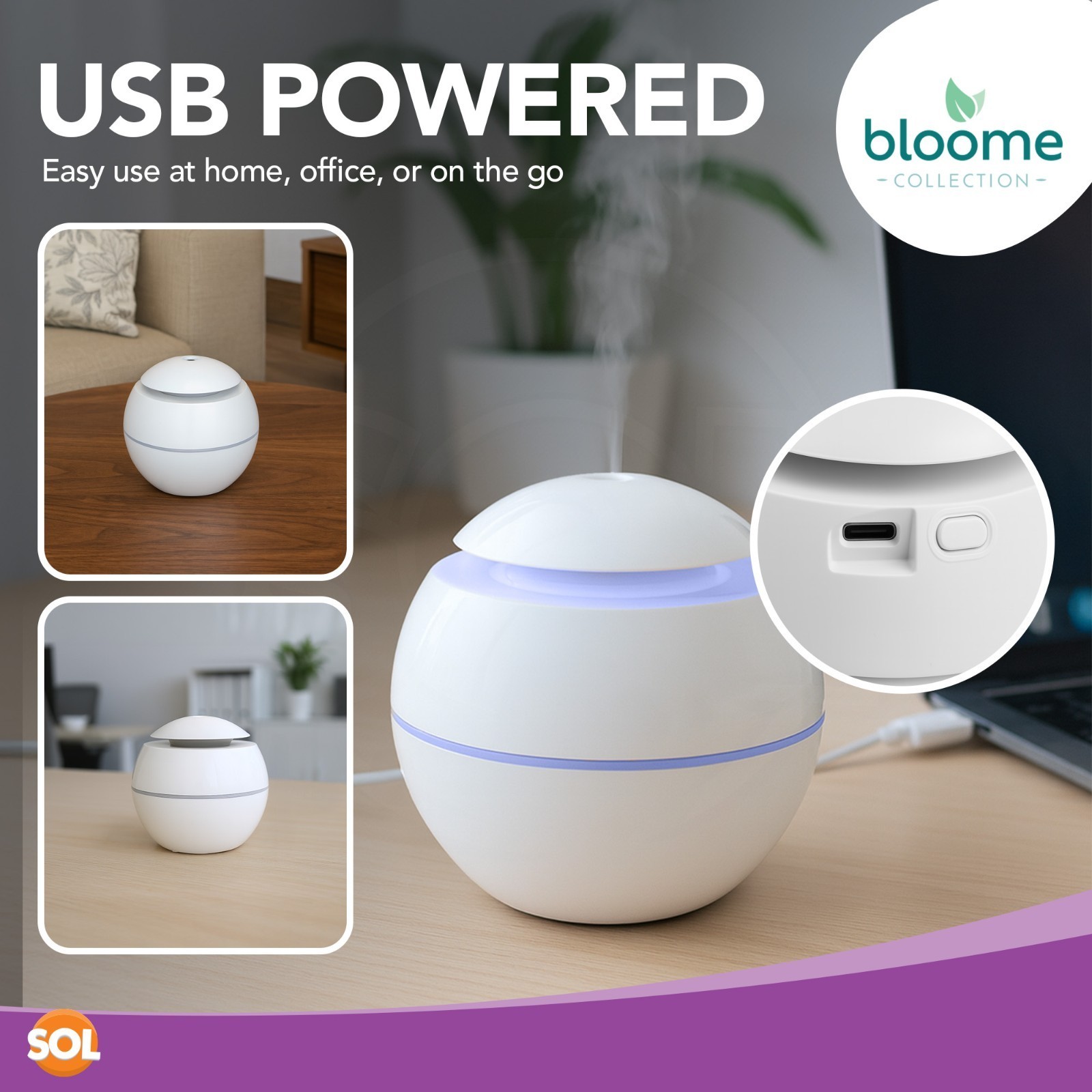 2pk Round Aroma Mist Jasmine Essential Oil Diffusers For Home Aromatherapy USB