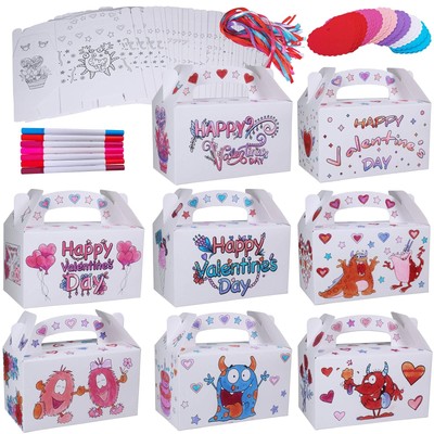 48 Sets Valentines Day Treat Boxes DIY Color Your Own Paintable Monster Print...