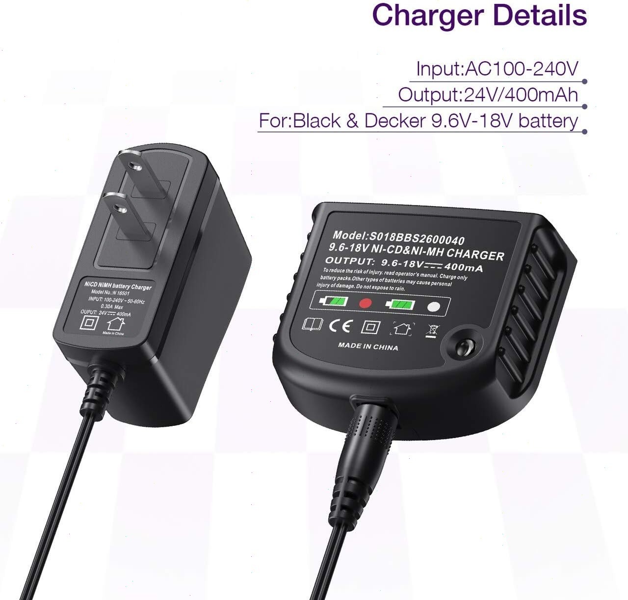 2Pack 18V for Black & Decker HPB18 18 Volt Battery/Charger HPB18-OPE 244760-00