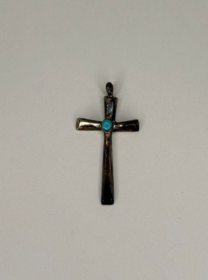 Cross, Native American, 1.4  Sandcast Sterling Silver, Turquoise Stone (S6