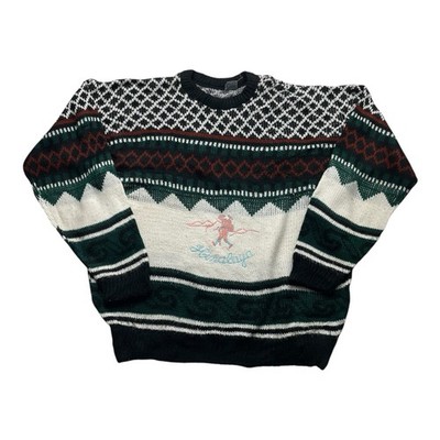 Vintage Selvin 80s Ski Sweater Nordic Pattern Wool Knit Crewneck Pullover Size L