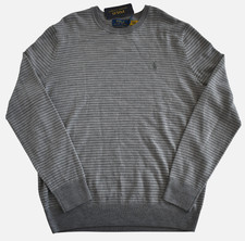 New POLO RALPH LAUREN Gray/White Stripe WASHABLE MERINO WOOL Men's Sweater S