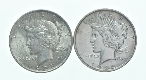 1923 & 1922-D Peace Silver Dollar $1 Bullion Collection Lot *187