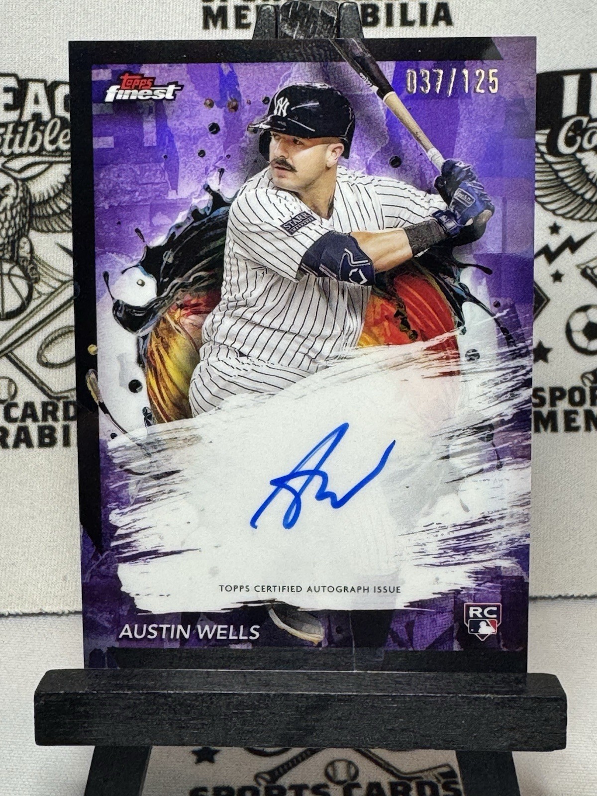 2024 Topps Finest ~ Austin Wells ~ Purple Refractor Rookie Auto #37/125 FA-AWE