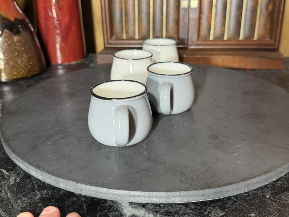 Set of 4 Robert Stanley Home White & Grey Mini Espresso Coffee Cups, 2 X 2.4” - Image 4 of 4