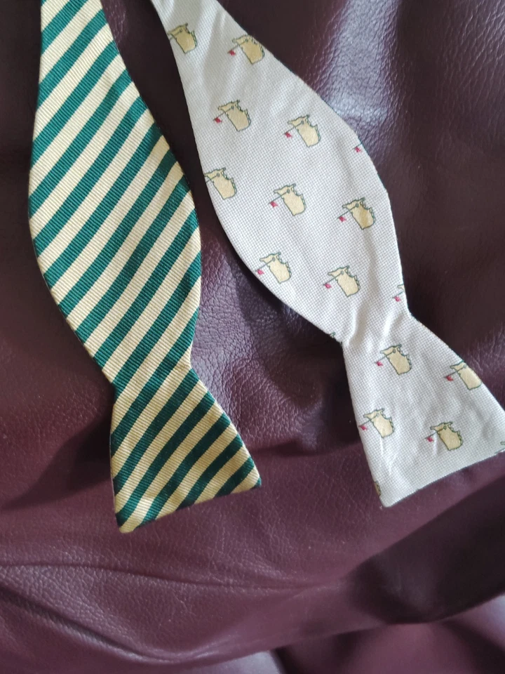 Gravata borboleta de seda golfe THE MASTERS Augusta National GA listras reversíveis logotipo bandeira - Imagem 2 de 4