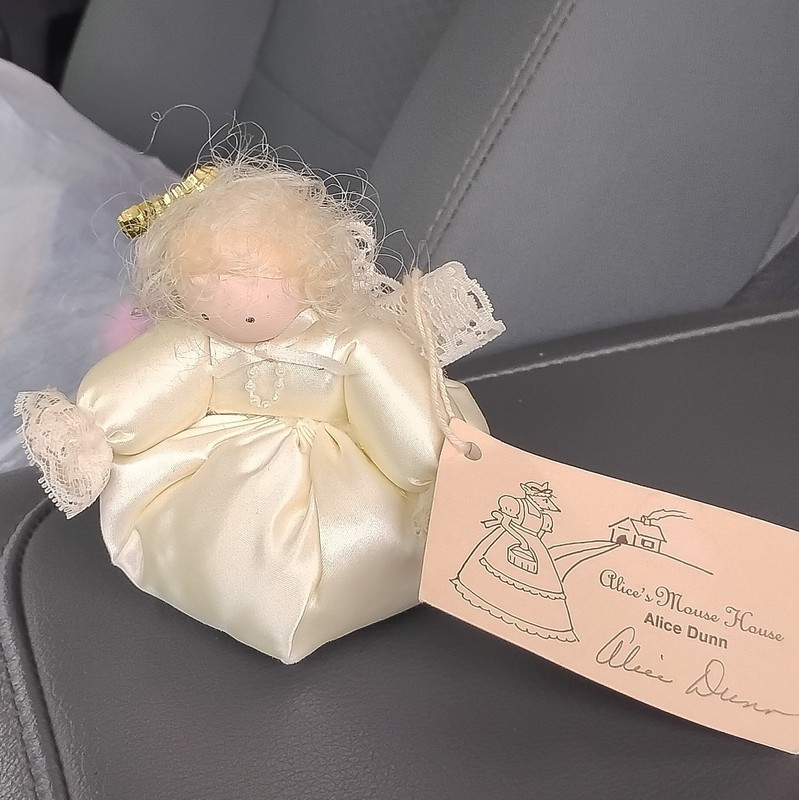 Alice's Mouse House Guardian Angel Hanging Fabric & Lace  Signed By Alice Dunn