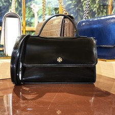 Tory Burch Emerson Smooth Black Leather Top Handle Bag Crossbody 176967 $450