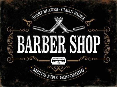 Plaque Métal Vintage Barber Shop 'What Happens' 40x30 Cm - Décoration Murale Rétro