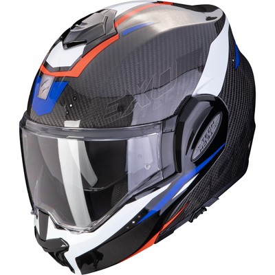 Motorrad Helm Klapphelm S - Scorpion EXO-Tech Evo Carbon Rover schwarz-rot-blau