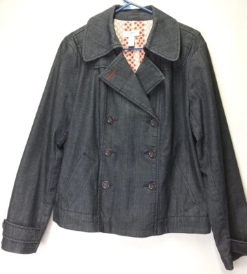 ANN TAYLOR Loft Double Breasted Denim Jean Jacket Ladies Womens Size Large 