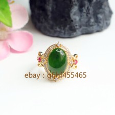 Certified natural Hetian Jade Spinach green egg noodle ring adjustable