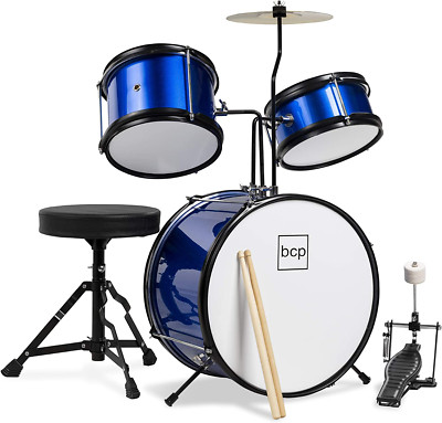 Kids Drum Set 3-Piece Beginner Drum Set Junior Drum Set, W/ Throne Stool,  Cymbal