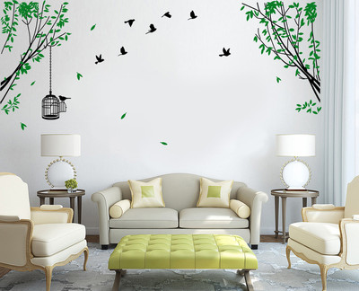 Wandaufkleber Baum Vogelkäfig handgeschnitzt mehrfarbig Wohn-/Schlafzimmer UK RUI219