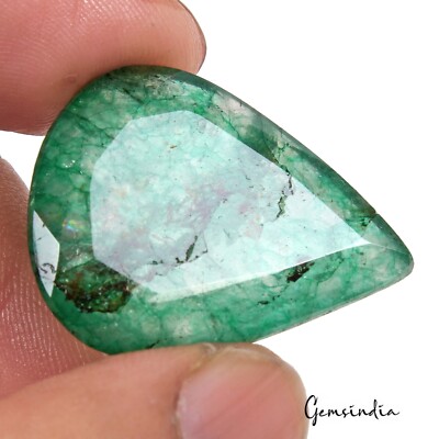 49.60 Ct Natural Zambian Emerald Pear Cut Faceted Pendant Size Certified Gems