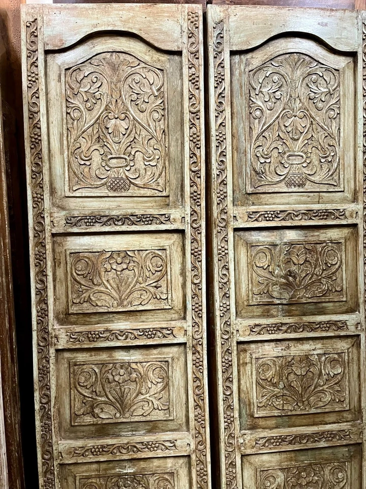 Porta esculpida vintage rústica floral verde porta de madeira portas de jardim deslizantes 78x48 - Imagem 3 de 4